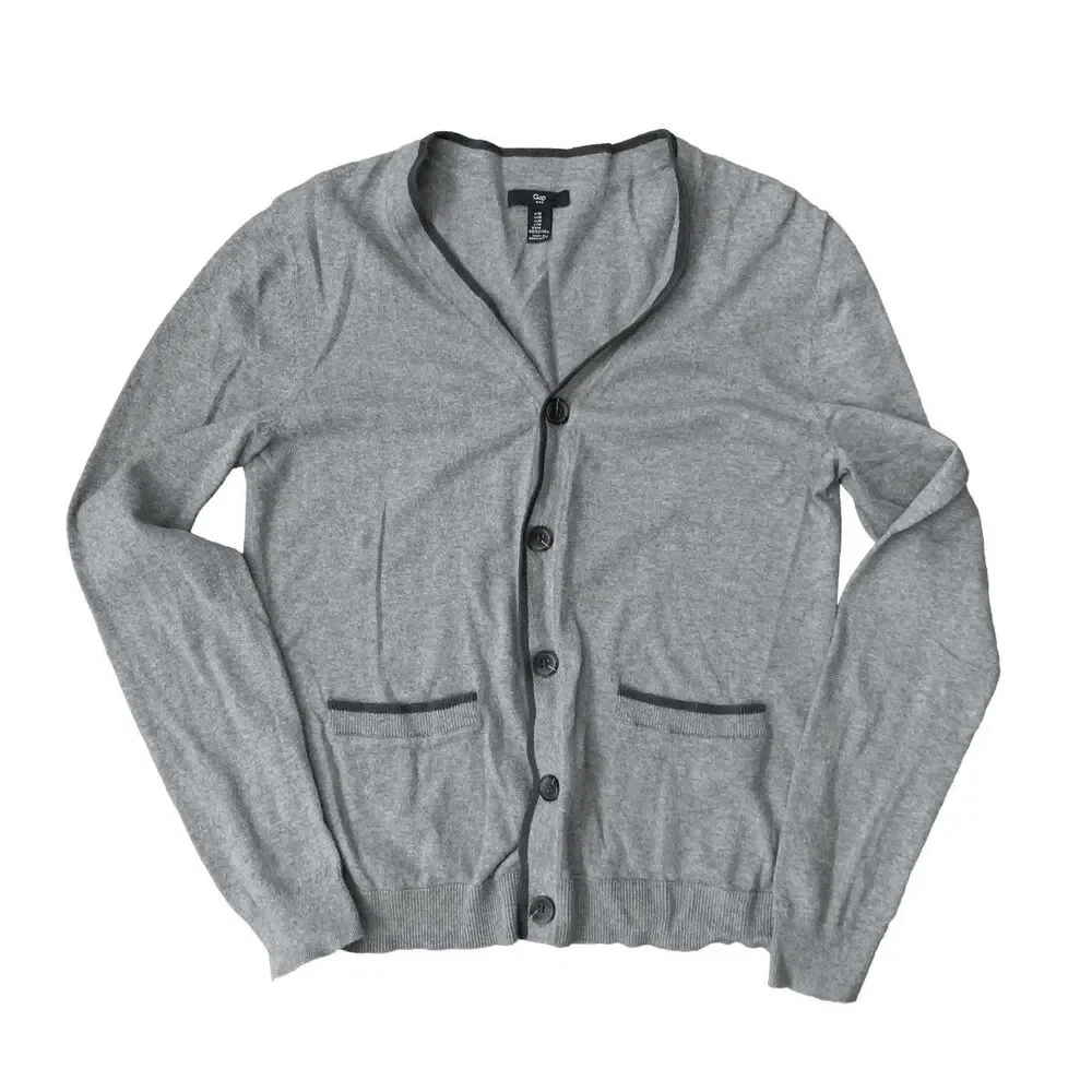 GAP Heather Grey Knit Men's Cardigan w/ Contrast Trim Size Medium